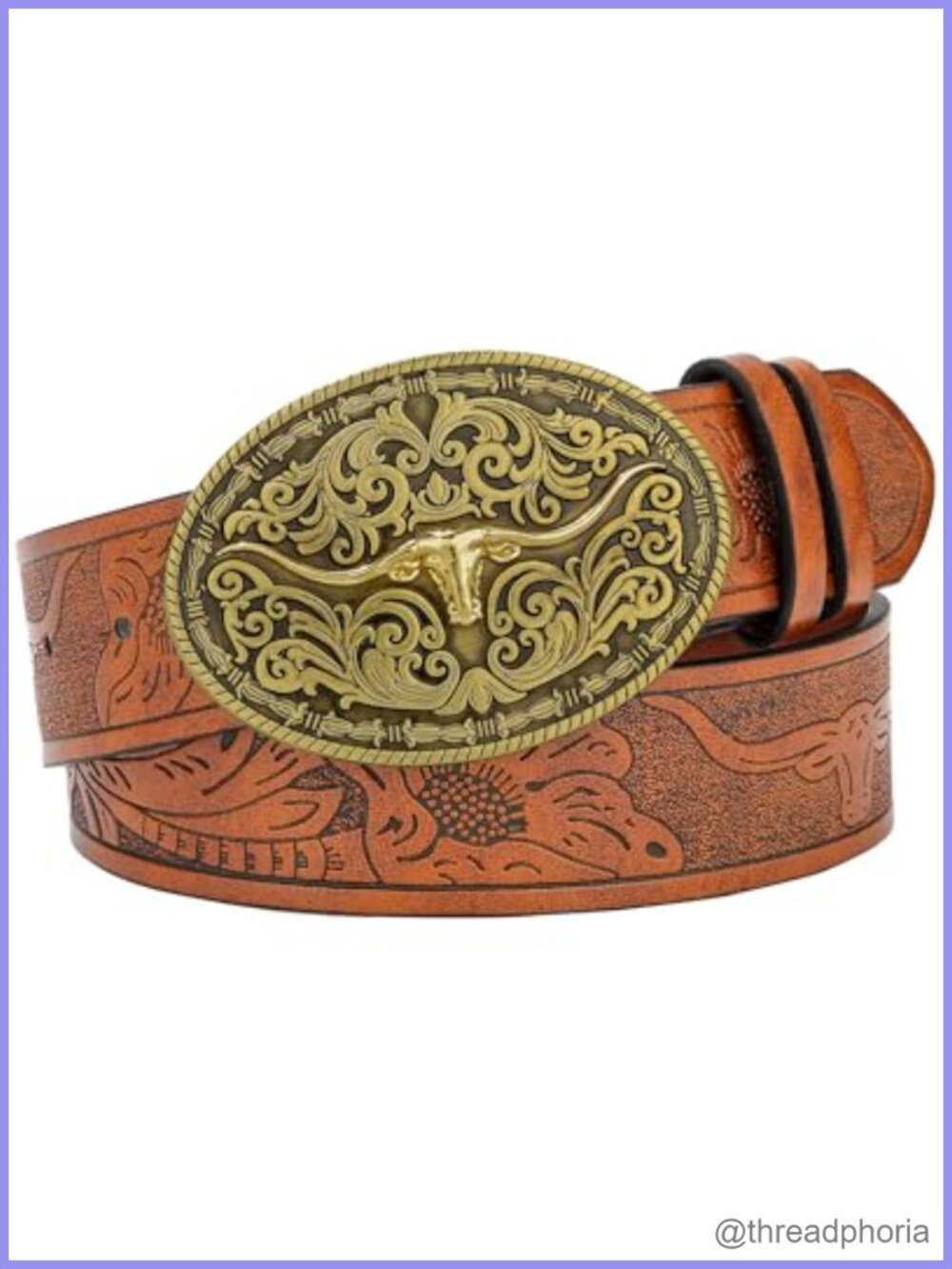 Western Cowboy Belt Longhorn Buckle Faux Leather Adjustable Cowgirl